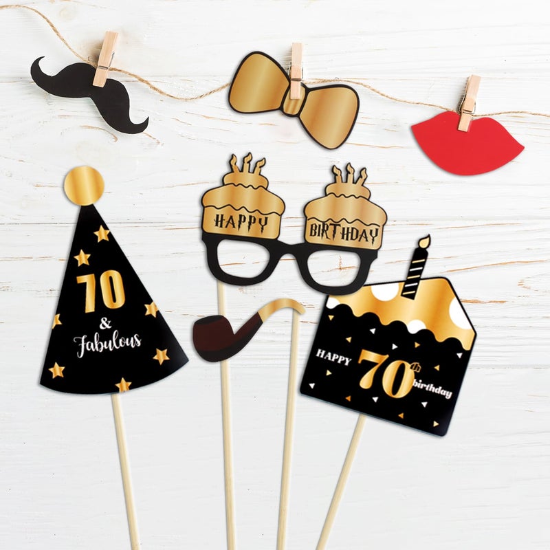 LINGTEER Happy 70th Birthday Party Photo Booth Props,Cheers to 70th Birthday Seventy Years Old Bday Party Centerpieces Props Decorations Sign. - Image 3